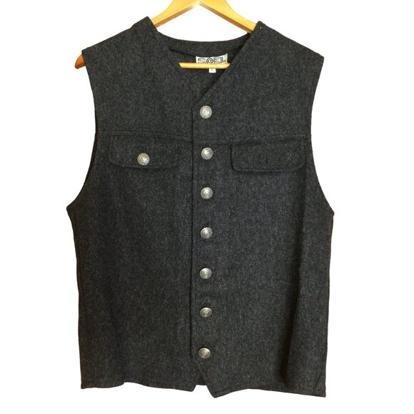 Vintage Soel Men's Wool Sleeveless Vest Gray Size L Royal Marines Button Up - Picture 1 of 8